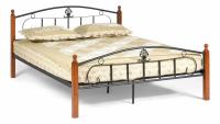 Кровать РУМБА (AT-203)/ RUMBA Wood slat base дерево гевея/металл, 160*200 см (Queen bed), красный дуб/черный
