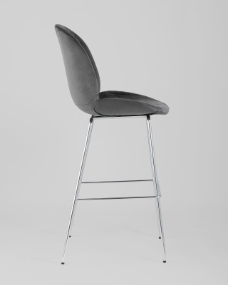 Стул барный Beetle со спинкой серый хромированные ножки фото Стул барный Beetle со спинкой серый хромированные ножки. Фото