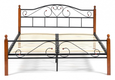 Кровать AT-815 Wood slat base дерево гевея/металл, 160*200 см (Queen bed), красный дуб/черный. Фото
