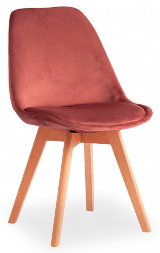 Стул Secret De Maison TULIP SOFT (mod. 74) / / 1 шт. в упаковке вельвет/дерево , 54 х 47 х 83 см , коралловый (HLR 44)/натуральный. Фото №1