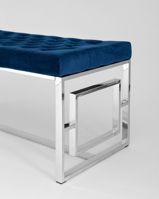 Банкетка-скамейка БРУКЛИН велюр синий сталь серебро. Фото