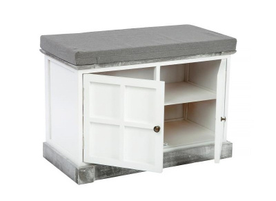 Скамья с двумя дверцами Белый / Серый состаренный фото Скамья с двумя дверцами Белый / Серый состаренный. Фото №2