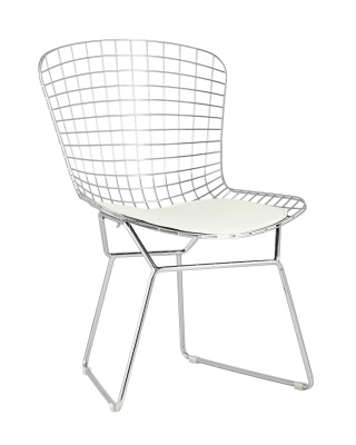 Стул обеденный Bertoia хромированный с белой подушкой фото Стул обеденный Bertoia хромированный с белой подушкой. Фото №2