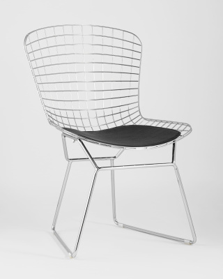 Стул обеденный Bertoia хромированный с черной подушкой фото Стул обеденный Bertoia хромированный с черной подушкой. Фото №3